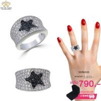 ราคา แหวนเพชรcz ประดับเพชร CZ แหวนหน้าใหญ่ฝังเพชรกลมขาวเต็มหน้า ตัวเรือนเงินแท้100% (เงินแท้92.5%) เพิ่มดีเทลรูปดาวตรงกลาง... (4154961124)