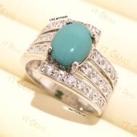ราคา แหวนเทอร์ควอยส์ ล้อมเพชร แหวนเงินแท้ ชุบทองคำขาว เทอร์ควอยส์แท้ YTG-11663 (18416206734)