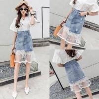 ราคา กระโปรงยีนส์แต่งชายลูกไม้ (2872641849)