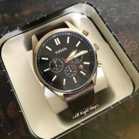 ราคา Fossil black dial brown leather chronograph watch (195428398)