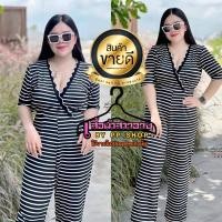 ราคา จั๊มยาวสาวอวบ C786 จั๊มยาวลายริ้ว จั๊มขายาวผ้าคอตตอนยืดลายริ้ว คอวีโชว์ร่องอกสุดเซ็กซี่ ลายนี้พรางหุ่นดีมาก (16979997385)