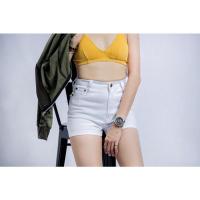 ราคา ยีนส์ขาสั้นเอวสูงผ้ายืด-สีขาว (14435295980)