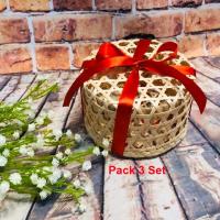 ราคา ตระกร้ากลมพร้อมฝาปิด แพค 3 ใบ ตระกร้าสาน ตระกร้าไม้ไผ่ ขนาด10ซม. สูง 7 ซม. (4095306195)