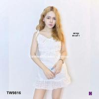 ราคา เดรสสั้น เดรสสายเดี่ยว เดรสลูกไม้ ฉลุลาย ชุดลูกไม้ เสื้อผ้าแฟชั่น 9816 (2390198898)