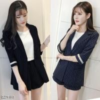 ราคา ชุดเซทผู้หญิง 2 ชิ้น เสื้อสูทคอปกแขนศอก+กางเกงขาสั้น สไตล์เกาหลี CL279. (669429032)