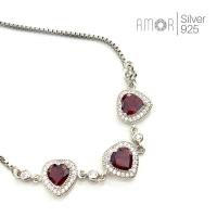 ราคา สร้อยข้อมือแบบรูดฝังพลอยหัวใจโกเมน(Garnet) ขนาด 6 มิล ล้อมเพชร cz (18372176003)