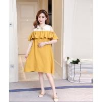 ราคา M1279 ชุดคลุมท้อง สีเหลืองตัดต่อช่วงไหล่ด้วยผ้าสีครีม แต่งระบายช่วงอก (1311072517)