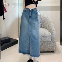 ราคา กระโปรงยีนส์ เอวสูง กระโปรงยีนส์ยาว ทรงเอ ผ่าข้าง สําหรับผู้หญิง (22651343672)