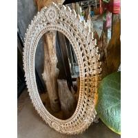 ราคา กระจกไม้สัก วินเทจ ดอกละเอียด วงรีขาวขัดสี กว้าง 60 Xสูง 90 cm หนา 1.5 cm กระจกส่อง แกะสลัก กรอบไม้สัก แขวนติดผนัง (22280523456)