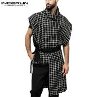 ราคา INCERUN Men Vintage Checkered Sleeveless Tops+Short Skirts Two Pieces Clothes Set (15437111118)