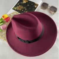 ราคา [รุ่นB014] หมวกผ้าสักหลาดทรงปานามาปีกกว้างคาดโบว์สีดำ (12810402915)