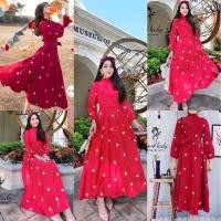 ราคา ❌พร้อมส่ง L ❌ป้าย Love Lady เดรสยาวสีแดง แขนยาว งานน่ารัก ปักดอกไม้ ผ้าดีมาก ๆ ค่ะ (11936584228)