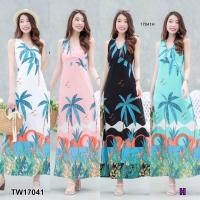 ราคา TW17041 Maxi dress คอวีลายต้นมะพร้าว (11171608851)