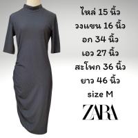 ราคา ZARA Made in Turkey เดรสมือสอง เดรสผ้ายืดทอเทคเจอร์ริ้วสีดำคอเต่า แขน4ส่วนด้าข้างแต่งเดฟเก๋มาก (16639519815)