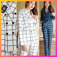 ราคา S - 5XL งานป้าย ชุดเข้าเซท set เสื้อสูท ปกเชิ้ต กางเกงขายาว สาวอวบ ชุดออกงาน ลายสก็อต ชุดทำงาน ผู้หญิง แขนยาว สีขาว กรม (5747956556)