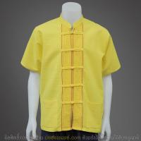 ราคา เสื้อพื้นเมือง สีเหลืองนวล ผ้าฝ้ายคอจีนลายเดินเชือกข้างกระดุม แขนสั้น กระดุมจีน (ผู้ชาย) (5505746963)