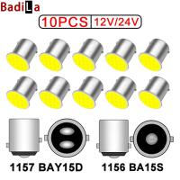 ราคา [10 ชิ้น] หลอดไฟเลี้ยว 1156 LED BA15S 1157 BAY15D COB 12SMD 12V 24V สําหรับรถยนต์ (21884102343)