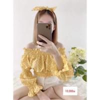 ราคา เสื้อลายดอกปาดไหล่สีเหลือง (13081913769)