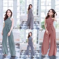 ราคา JK13322 จั้มสูทแขนกุด ทรงคล้องคอไขว้ ผ้าไหมอิตาลี่ลายริ้ว มีซิปด้านหลัง งานสวย ดูแพง ใส่ได้บ่อยๆค่ะ (6162436868)