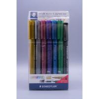 ราคา ปากกามาร์คเกอร์ STAEDTLER Metalic Marker 6 สี + ปากกา Pigment Liner หัวตัด สีดำ (5929654181)