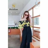 ราคา (3xl) พร้อมส่งชุดเซท 2 ชิ้น เสื้อปาดไหล่ลายทานตะวันกับกางเกงขายาวสีดำ งานป้าย Lady Sunshine แท้ มือ1 ป้ายห้อย (22379714763)