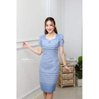 ราคา เดรสสีฟ้า แขนกลีบบัว (23348133444)