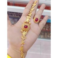 ราคา #เซตสร้อยข้อมือและแหวนทองเพชรซีกฝังพลอย (13874406597)