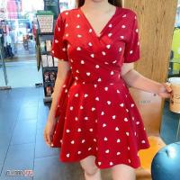 ราคา เดรสสั้นป้ายหน้าสีแดงลายหัวใจขาว CL1880 TW11580 ใส่วาเลนไทน์ ออกเดทสวยๆ (5916960907)