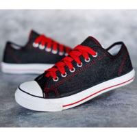 ราคา SIZE37-45 รองเท้าสไตส์Converse ยี่ห้อLEO รองเท้าผ้าใบ รหัส955 สียีนส์แถบแดง (649151732)