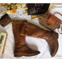 ราคา #หนังแท้# รองเท้าบูท บูทยาว สีน้ำตาล หนังแท้ (ภาพใส่จริงรูปสุดท้าย) รองเท้าบูทมือสอง สภาพดีค่ะ (2296533540)