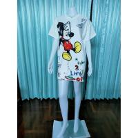 ราคา เดรสสั้นแฟชั่น สีขาว ลายมิกกี้เม้าส์ เหมาะสำหรับสาวอวบ (15700995410)