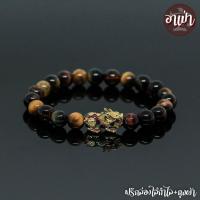 ราคา หินไทเกอร์อายส์ 3 สี สามทหารเสือ Tiger Eye ขนาด 8 มิล ปี่เซียะเปลี่ยนสี สีทอง หินแท้ 100% คตไม้สัก พลอยตาเสือ (2233701196)