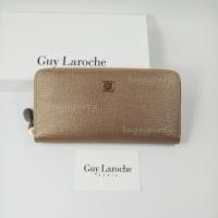 ราคา Guy Laroche แท้!!!กระเป๋าสตางค์ผู้หญิงใบยาว ซิปรอบ สีน้ำตาลทอง หนังลาย อะไหล่สีทอง หนังแท้ 100% (19784930860)