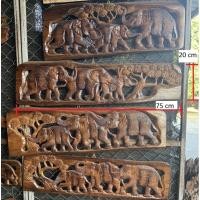 ราคา ไม้แกะสลักรูปช้างป่าสามเชือก ขนาด20 × 75 เซนติเมตรไม่สักแท้ 100% ไม้แผ่นเดียว (6279395996)