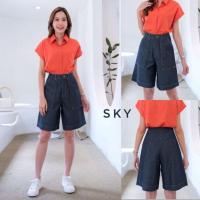 ราคา SKYกางเกงขาสั้นทรงAผ้ายีนส์สลาฟฟอกนุ่ม (22170202540)