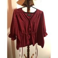 ราคา เสื้อแขนสามส่วน คอวี ผ่าหน้า สีแดงลายจุดดำ (3188731524)