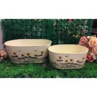 ราคา ชุดคู่กระถางวงรีเพ้นท์ลาย สไตล์วินเทจ ลายดอกทานตะวัน (591570915)