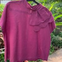 ราคา เสื้อลินิน สีม่วง คอปีน (4015403778)
