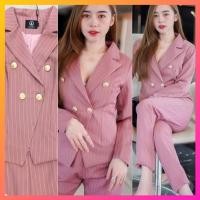 ราคา S - 5XL เซตเสื้อกางเกง set ชุดเข้าเซท เสื้อสูทผู้หญิง ชุดทำงาน แขนยาว ชุดออกงาน กางเกงขาส่วน สีพื้น ชมพู ลายทาง คอวี (7647299506)