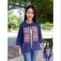 ราคา เสื้อคลุมผ้าฝ้ายคอจีนแต่งผ้าทอนากา 3 (5802670572)