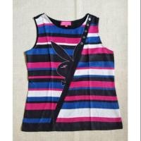 ราคา เสื้อเข้ารูปลายขวาง สีสดใส งานป้ายPLAYBOY ใส่สบายแขนกุด แต่งด้วยกระดุม กระต่ายPlayboy น่ารัก อก33. เสื้อยาว22 (1939272946)