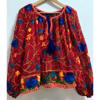 ราคา เสื้อคอกลมผ้าชีฟองปักมือ แต่งขอบงานถักโครเชต์ มีสายเปียผูกโบว์ .. อก ฟรีไซค์ ได้ถึง 50” ยาว 25” (3816141426)