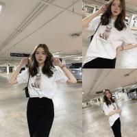 ราคา ขาว/ดำ SLYQ SCOTTISH FOLD COTTON TOP เสื้อยืดโอเวอร์ไซส์แขนสั้น พิมพ์ลายน้องแมว (14317101838)