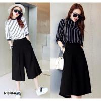 ราคา โปรโมชั่น-Set 2 ชิ้น เสื้อแขนสามส่วนลายทาง เนื้อผ้าไหมอิตาลี แมทกับกางเกงขา5ส่วน (12638162289)