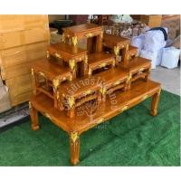 ราคา โต๊ะหมู่บูชาพระ ไม้สักทอง โต๊ะหมู่บูชา หมู่ 9 หน้า 6 แกะลาย ไม้สัก ขนาดฐาน กว้าง 53 ยาว 100 สูง 32 สูงรวม 79 ซม (14196934156)
