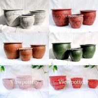 ราคา กระถางต้นไม้ กระถางดินเผา กระถางต้นไม้ยกชุด 3 ใบ สีเผา เซตที่ 1 (13335635879)
