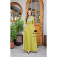 ราคา เดรสยาวสีเขียวมะนาว งานตัดป้าย (21882512380)