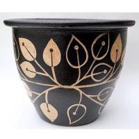 ราคา กระถางดินเผา ลายใบไม้พื้นสำดำ ขนาด 12 x 9.5 นิ้ว (4134994503)