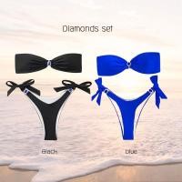 ราคา บิกินี่ เกาะอก แต่งเพรชตรงกลางอกและเอว กางเกงในแบบผูก (20592397579)