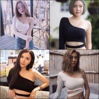 ราคา Newyearเสื้อเบี่ยงไหล่ข้างเดียวแขนยาว ผ่าข้าง ผ้าเรย่อน (10013180017)